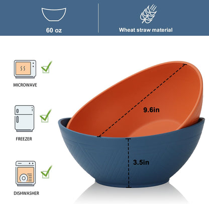65oz Big Salad Bowls - Large Wheat Straw Bowls set of 6 - Unbreakable Serving Bowls - Microwave &