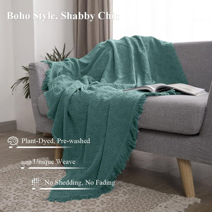 Simple&Opulence 100% Cotton Throw Blanket for Bed, Couch, Boho Luxury Geometric Knit Woven Blanket