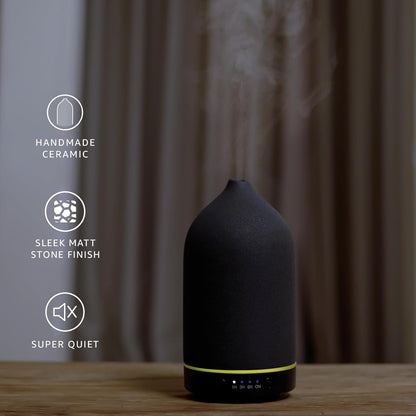 200ML Ceramic Essential Oil Diffuser - Ultrasonic Aromatherapy & Humidifier with 7-Color LED