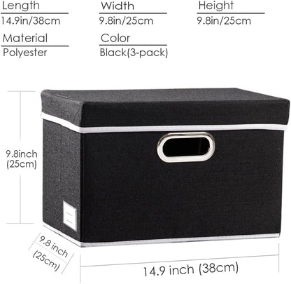 PRANDOM Foldable Storage Box with Lid [3-Pack] Fabric Collapsible Storage Bin Organizer Container