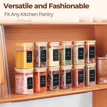 Comsaf Spice Jars with Label，8 oz Small Glass Jars with Lids, 6 Pcs Seasoning Containers, Rectangle