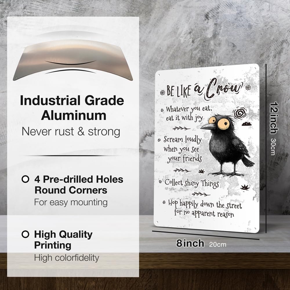 Heuhuww Crow Tin Sign-Be Like A Crow Wall Decor for Classroom Office Home-Inspirational Gifts for