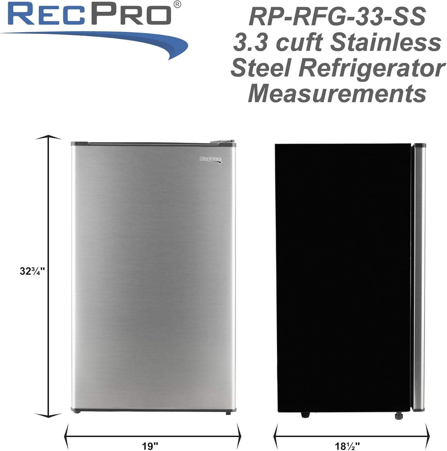 RecPro 3.3 Cu Ft 12V RV Refrigerator | Stainless Steel Frost-Free Fridge with Can Holder | Compact