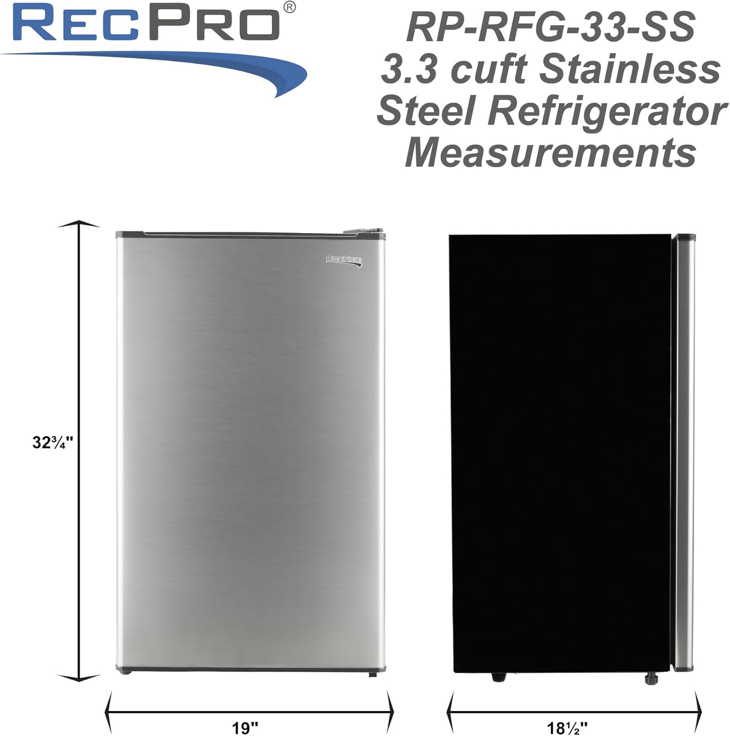 RecPro 3.3 Cu Ft 12V RV Refrigerator | Stainless Steel Frost-Free Fridge with Can Holder | Compact