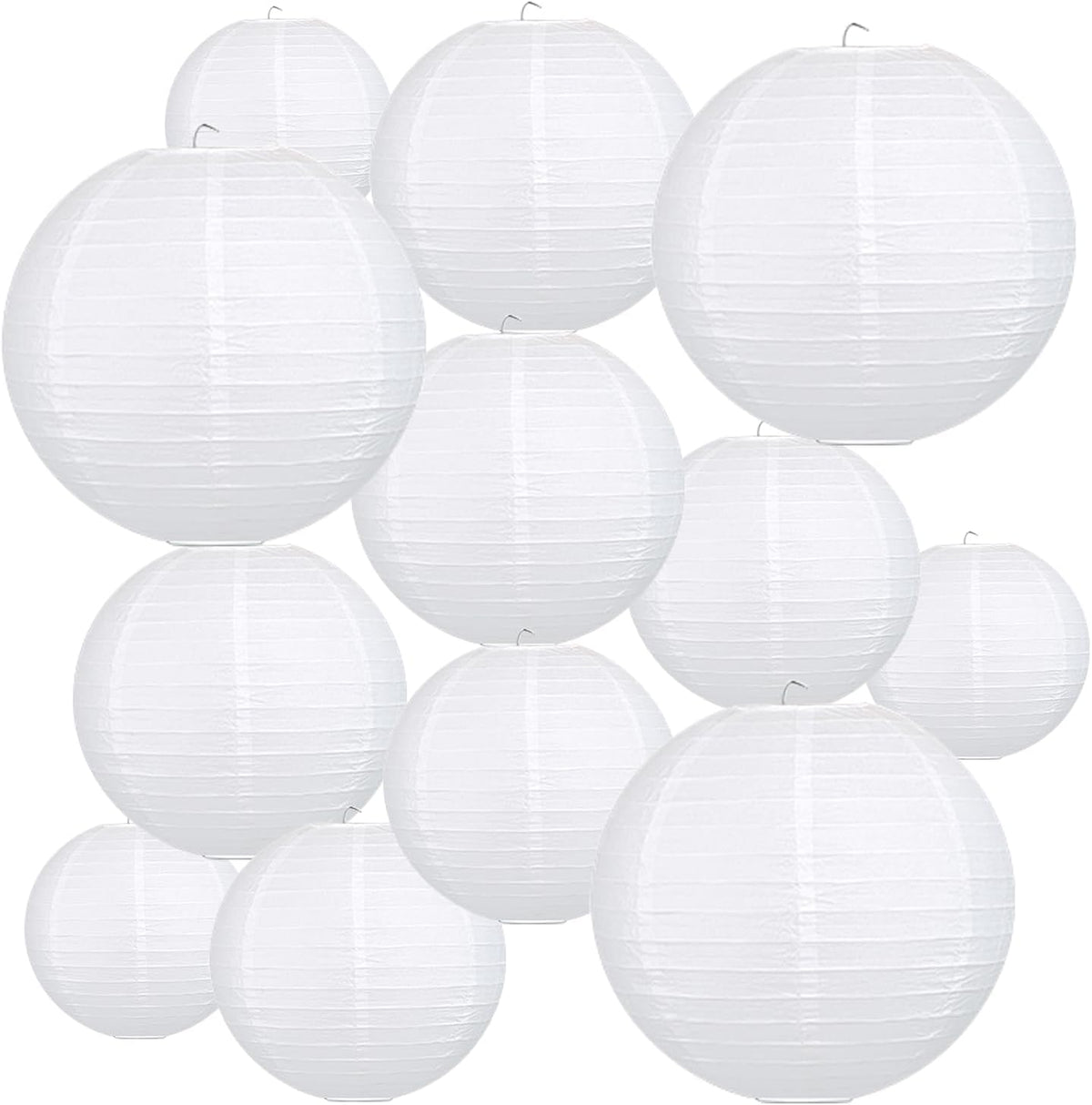 12Pcs Round Paper Lanterns Assorted Sizes (6" 8" 10" 12") for Home Decor, Restaurant, Church