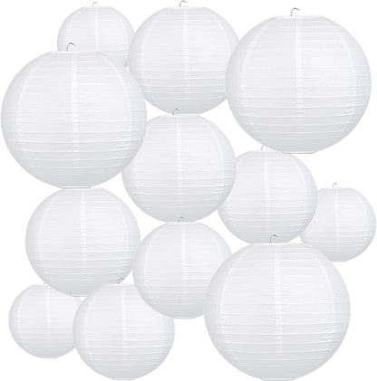 12Pcs Round Paper Lanterns Assorted Sizes (6" 8" 10" 12") for Home Decor, Restaurant, Church