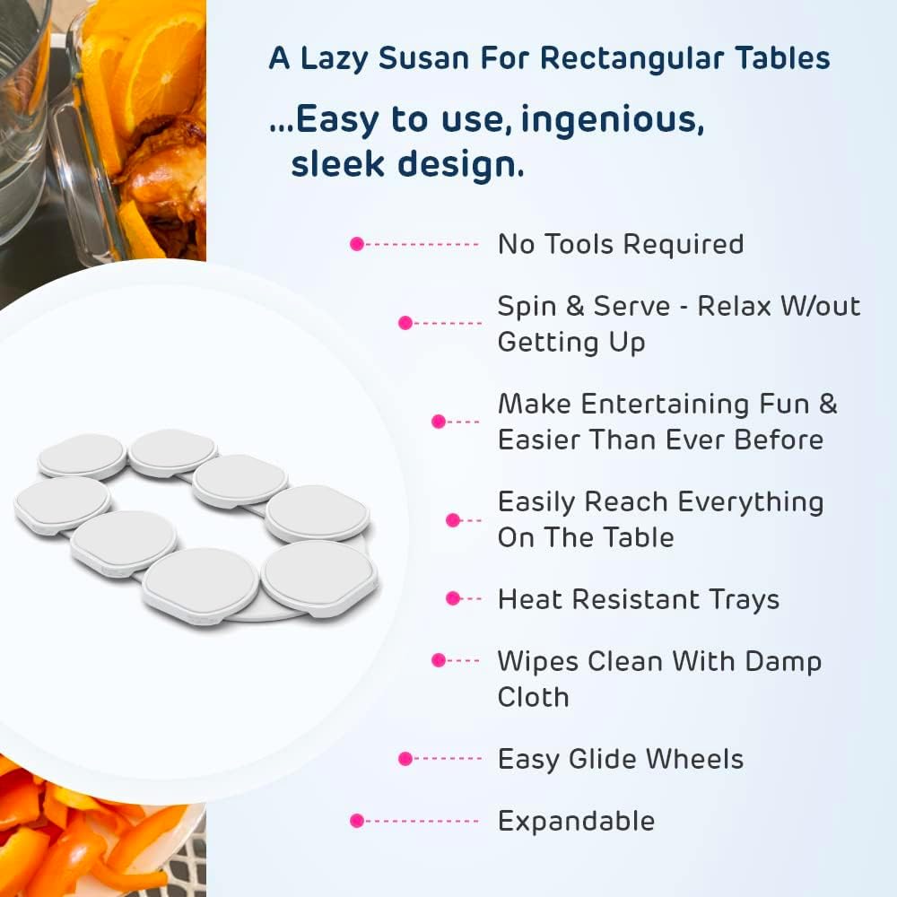 Full Set - White - The First Patented Lazy Susan Turntable Expandable for Rectangular & Oblong
