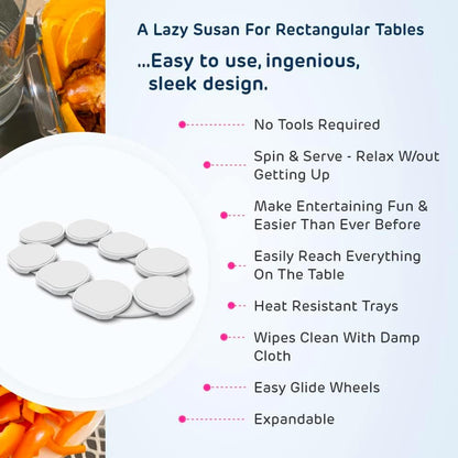 Full Set - White - The First Patented Lazy Susan Turntable Expandable for Rectangular & Oblong