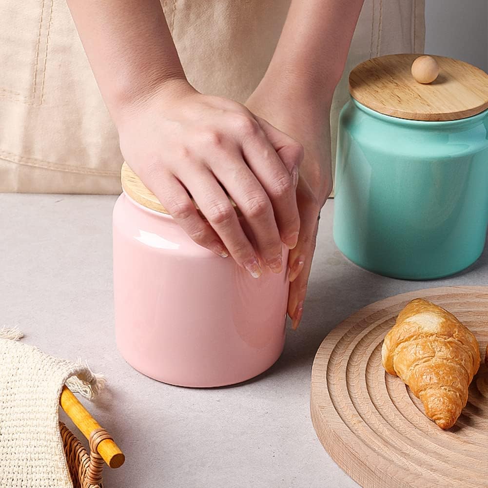 Sweejar Ceramic Kitchen Canisters, 28 FLOZ Porcelain Food Storage Jar with Airtight Seal Wooden