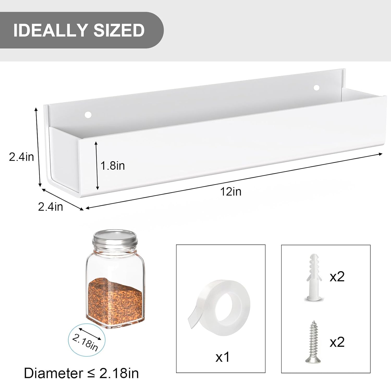 PMMASTO Adhesive Acrylic Spice Rack Organizer for Wall with Nano Double Sided Tape, Spice Shelf