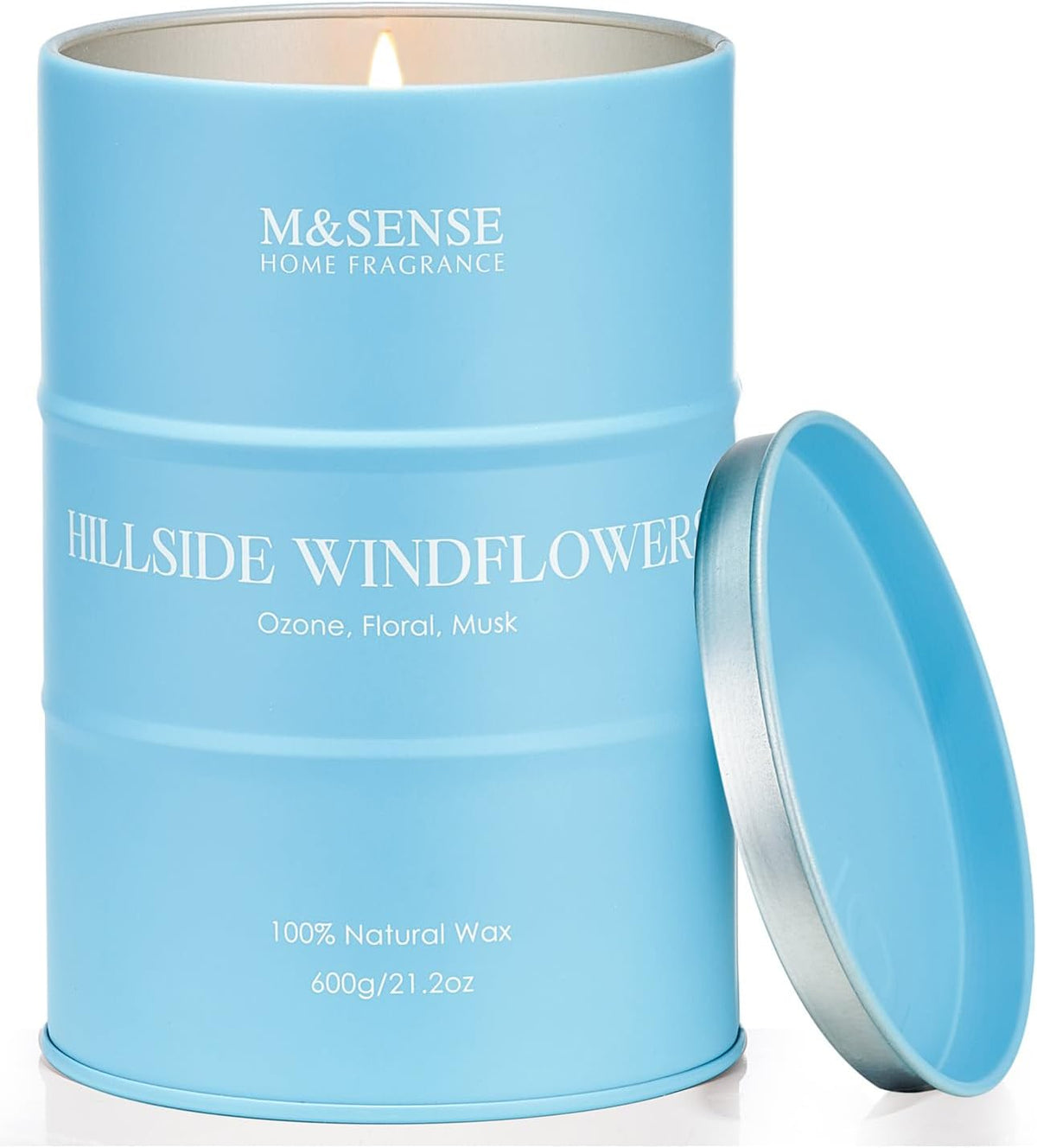 M&SENSE White Flowers Large Natural Scented Candle, 120 Hours Long Lasting Soy Candle 21.2oz