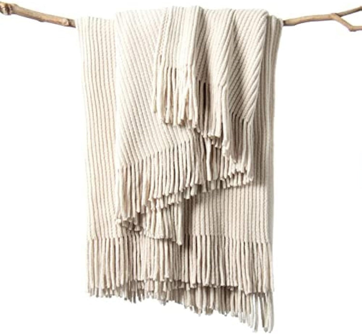 lifein Throw Blanket for Couch, Soft Boho Decor Bed Throw,Cozy White Chenille Knitted Small