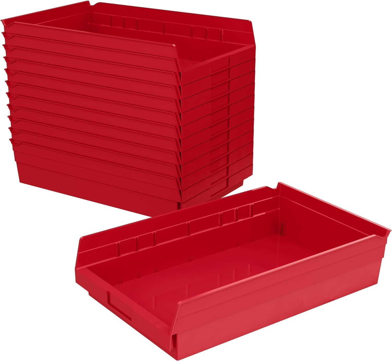 Akro-Mils 30178 Heavy Duty Plastic Shelf Bins, 18"x 11"x 4", Red, 12-Pk