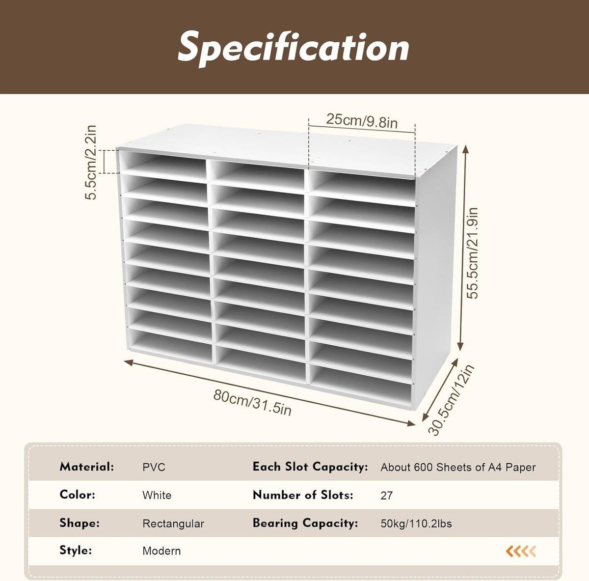 Literature Organizer 27 Slots Compartments Desktop File Sorter Mail Center Paper Storage Cabinet