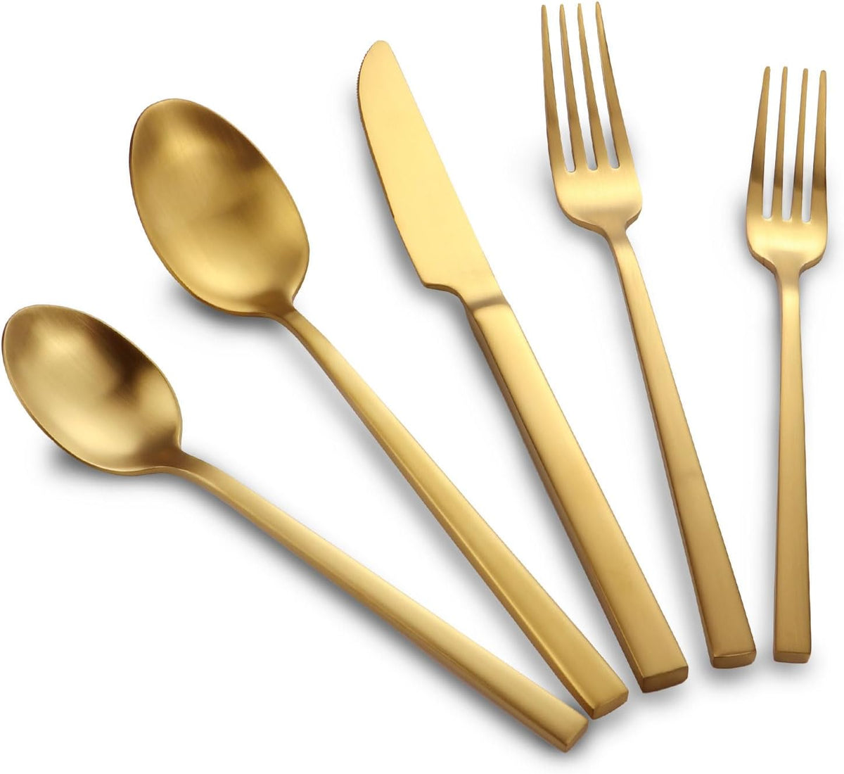 Stainless Steel Flatware Set Hand Forged 18/10 Silverware Set Cutlery Set Gold Cuboid Handle Matte