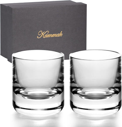 KAMMAK Crystal Whiskey Glasses Set of 2, 6.76oz Old Fashioned Glasses Stemless, Hand Blown White