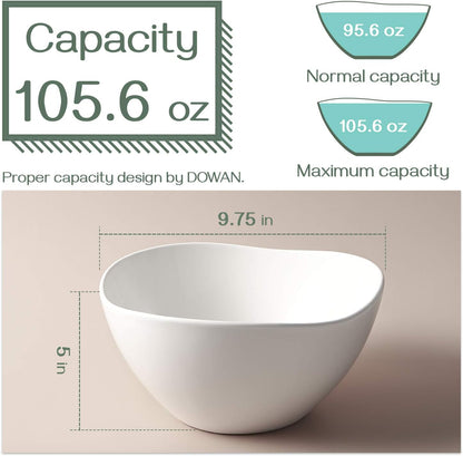 DOWAN Large Mixing Bowls, Ceramic Serving Bowls, 3.2 Quart Deep Salad Bowls, 105 Oz White Fruit