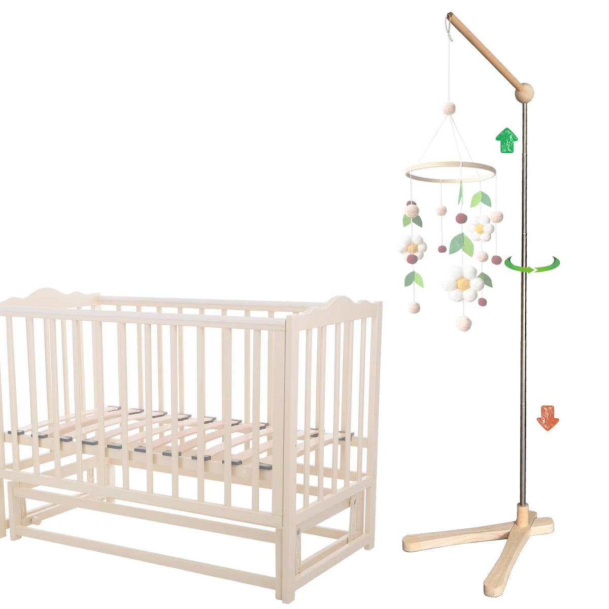 Crib Mobile Wooden Arm, Suitable for All Cribs 100% Natural Larch Hanger Nusery Decor Baby Room