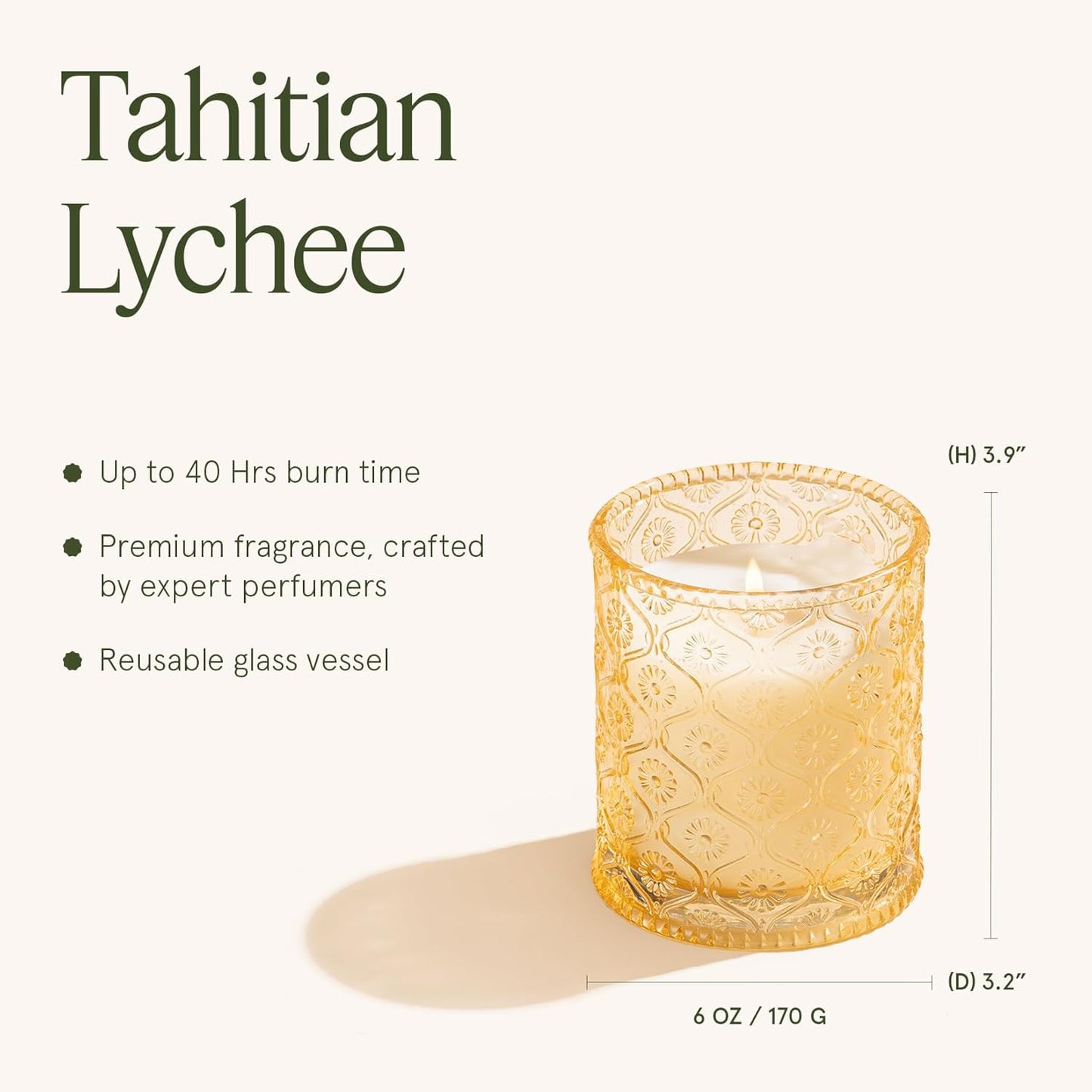 LA JOLIE MUSE Tahitian Lychee Candle - Lychee, Melon, Pineapple | 6 oz Natural Soy Wax | 40 Hours