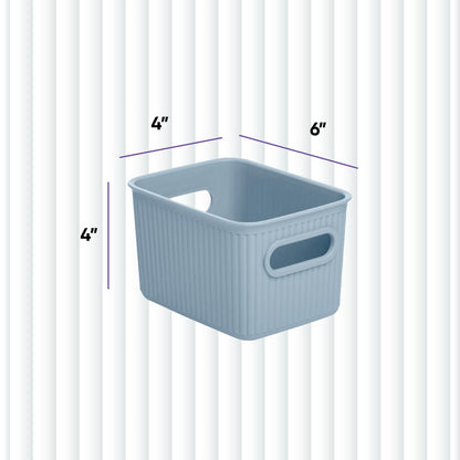 Superio Ribbed Collection - Decorative Plastic Basket Open Home Storage Bins Organizer, Small Blue