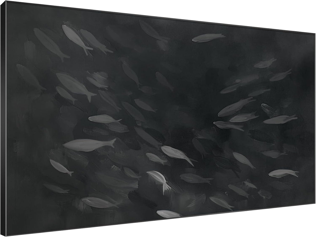 SIGNWIN 46"x72" Extra Large Framed Wall Art Monochrome Fish Silhouettes Illustration for Home