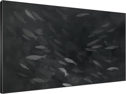 SIGNWIN 46"x72" Extra Large Framed Wall Art Monochrome Fish Silhouettes Illustration for Home