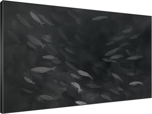 SIGNWIN 46"x72" Extra Large Framed Wall Art Monochrome Fish Silhouettes Illustration for Home