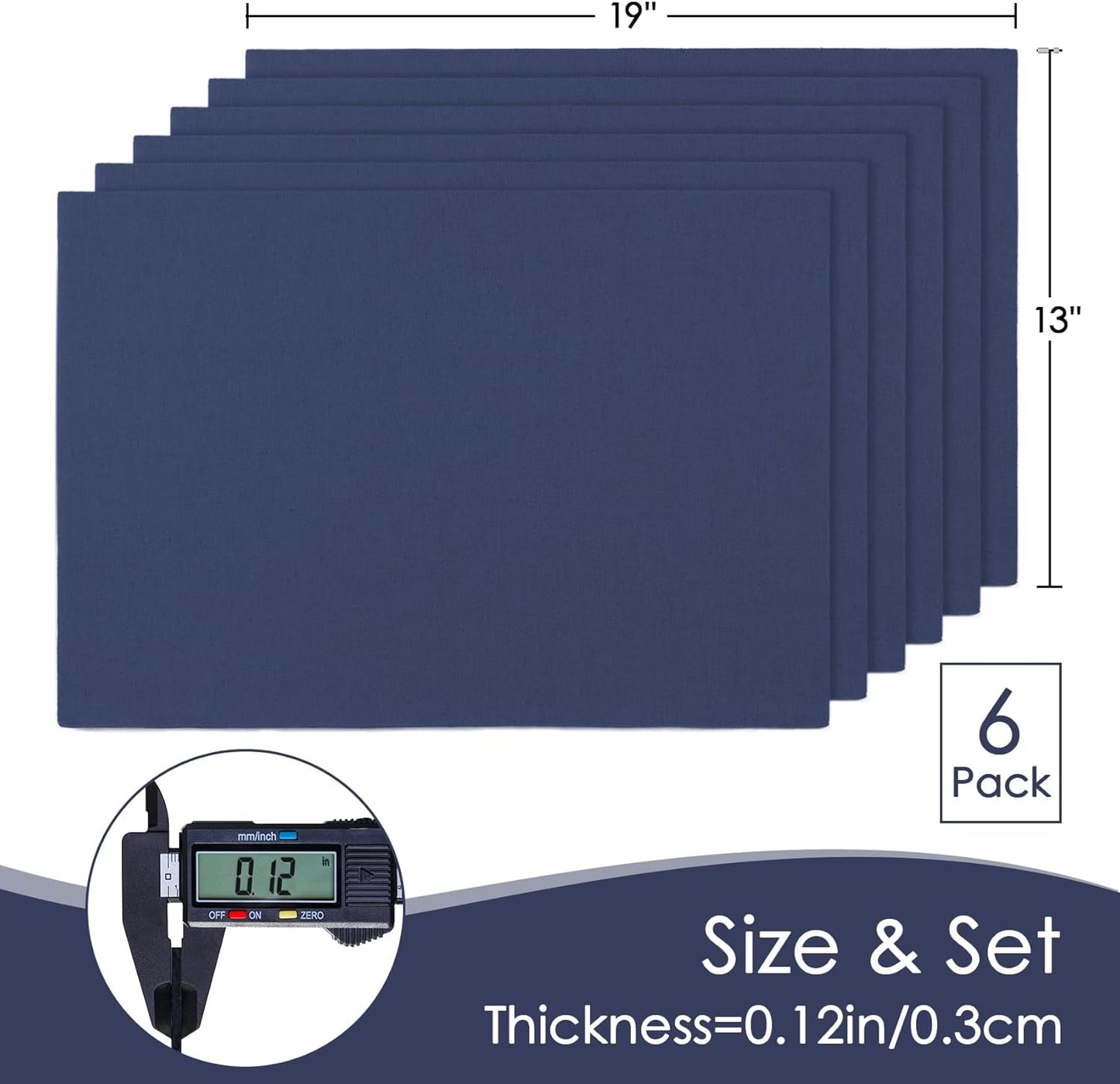MANSPHIL Navy Blue Cloth Placemats Set of 6, Double Layer Faux Linen Place Mats Heat Resistant