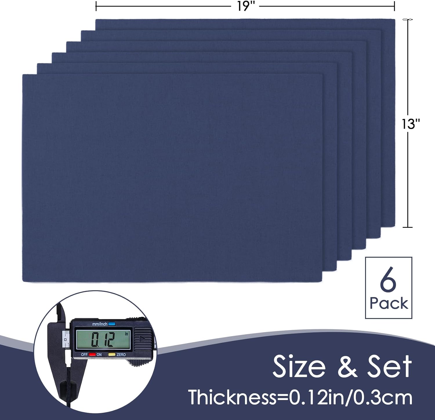 MANSPHIL Navy Blue Cloth Placemats Set of 6, Double Layer Faux Linen Place Mats Heat Resistant