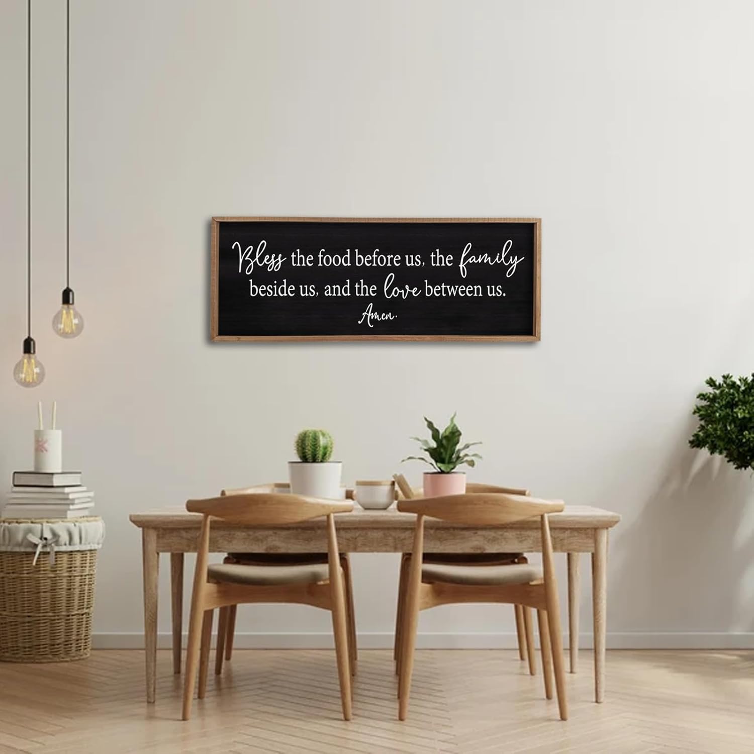 Bless the Food Before Us Sign Wall Decor 40"X15" Large Farmhouse Dining Room Wall Decor Framed Wood