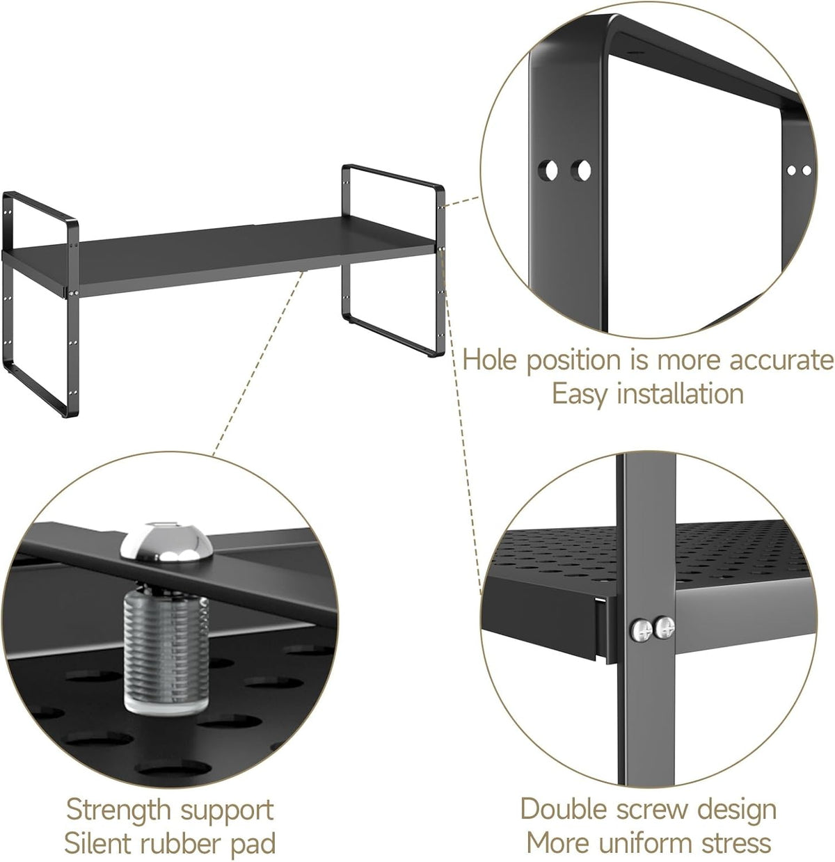 Hole Pattern Expandable Shelf Organizer,2Pack 8.1" Wide Easy to Assemble Cabinet Organizer Shelf