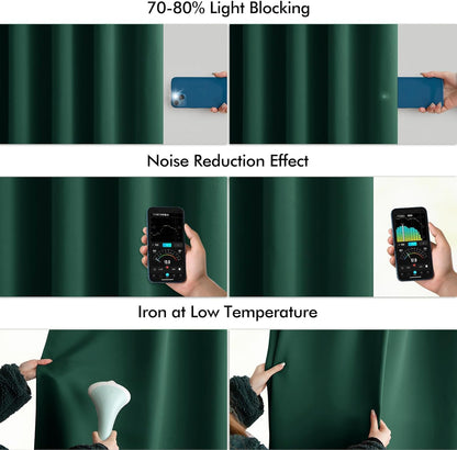 MIULEE Hunter Green Back Tab Blackout Curtains 102 Inch Long 2 Panels Set for Living Room Bedroom