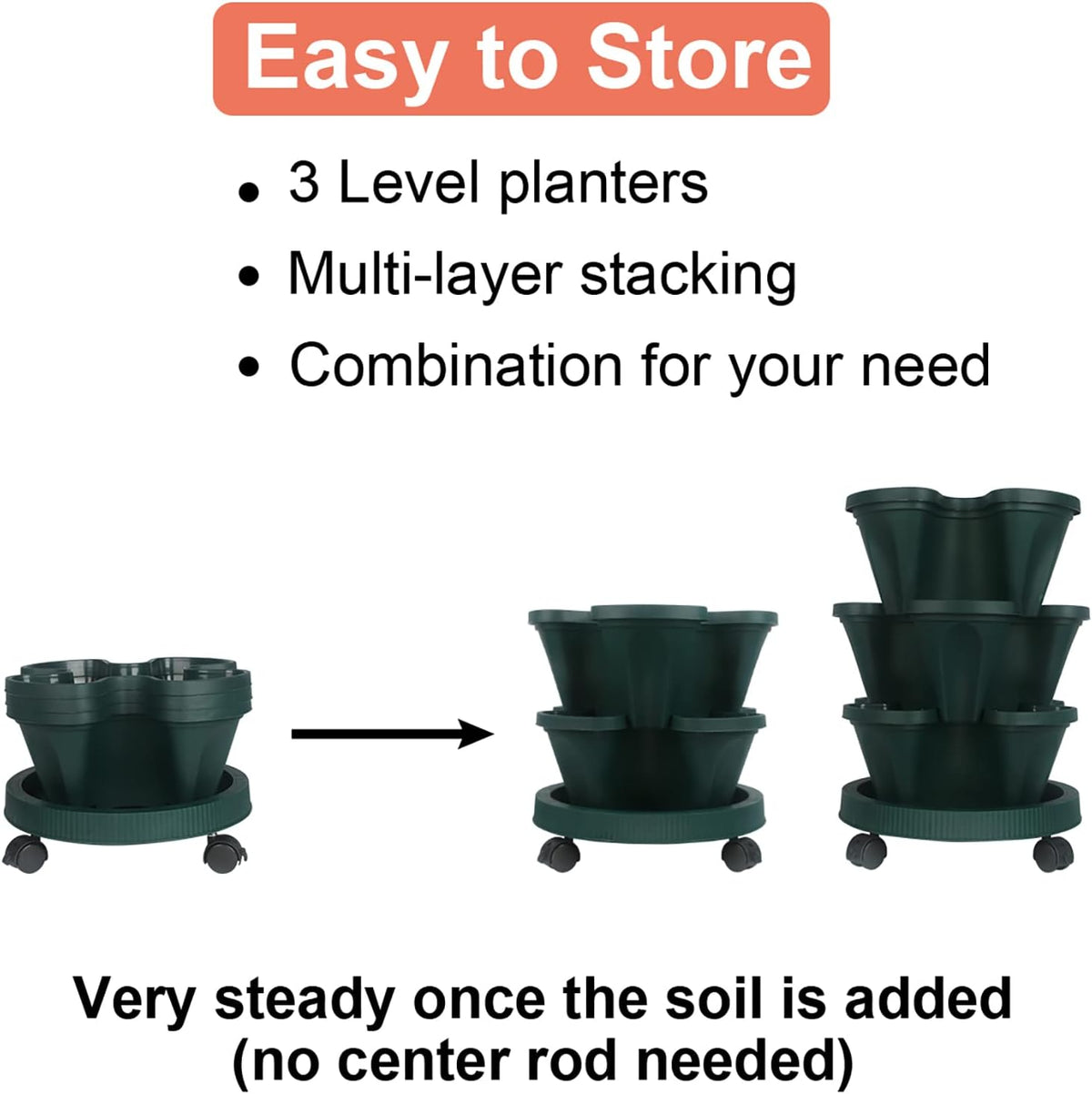 DUNCHATY Stackable Planter, Vertical Garden Planter with Wheels and Tools, Self Watering Strawberry