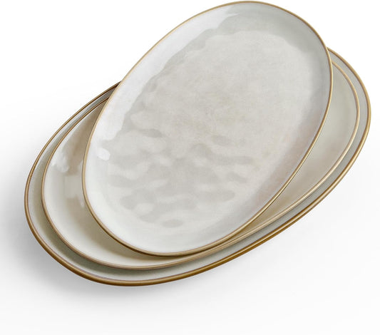 famiware Serving Platter, Oval 15.59/14.3/12.9 inch Serving Dishes for Entertaining, Serving Bowls