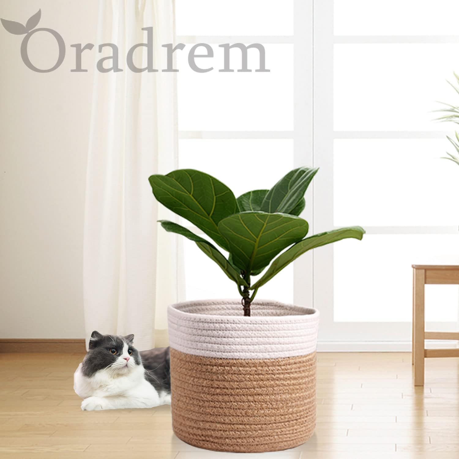 11" Cotton Rope Plant Basket Modern Woven Baskets for 10" Flower Pot Floor Indoor Planters,Storage