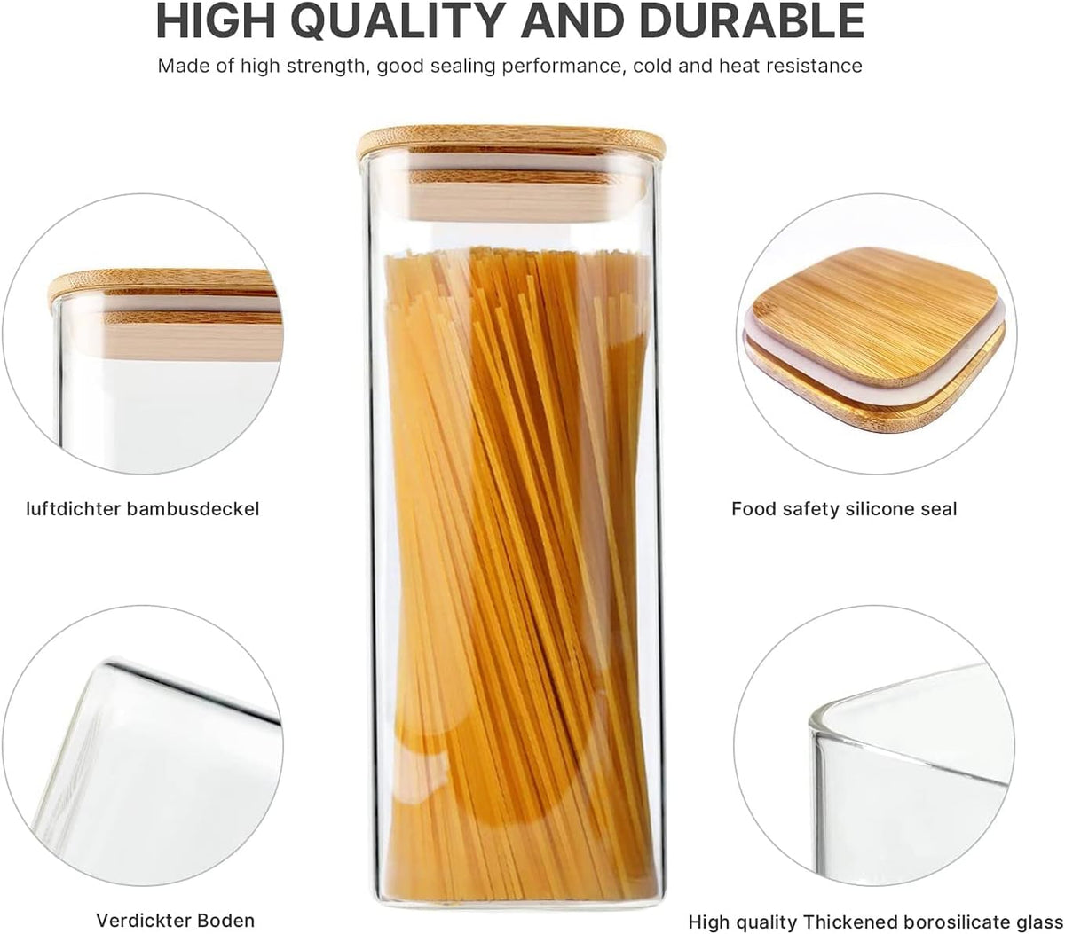 Glass Food Storage Jars 76 oz Set of 3,Glass Storage Containers Clear Glass Food Canister with