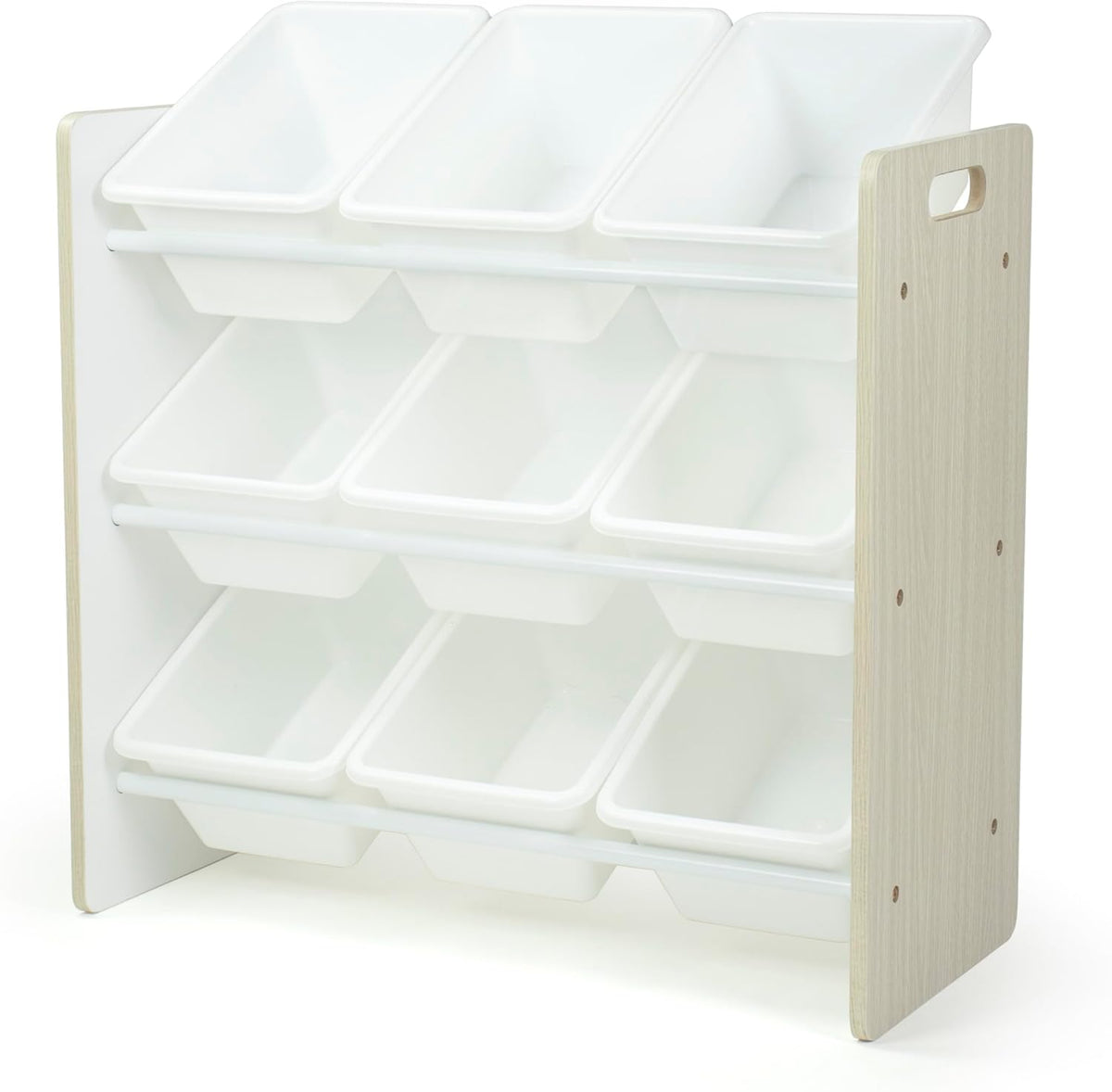 Humble Crew 9-Bin Toy Organizer – Hampton Sandwashed with White Plastic Bins, 3-Tier Storage