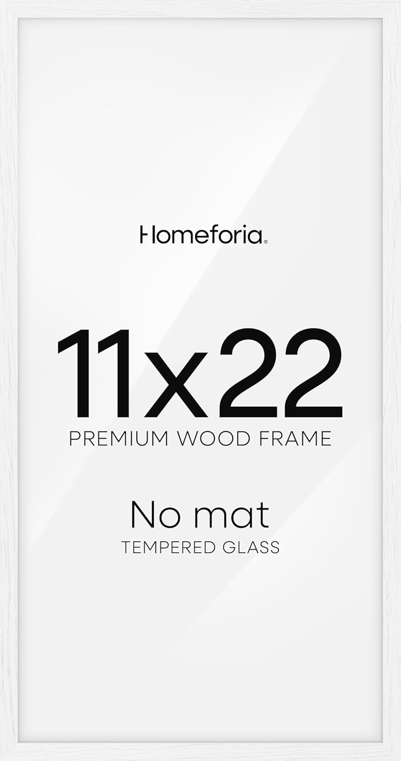 Homeforia 11x22 Newspaper Frame White, High End Oak 11 x 22 Picture Frames Wood without Mat, 22x11