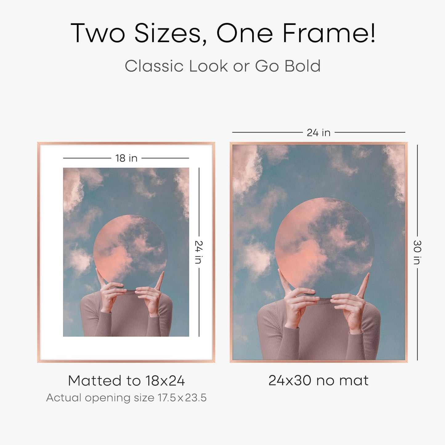Homeforia 24x30 Frame Rose Gold, High End Metal 24x30 Picture Frames with Mat 18x24 inch Photo, 24