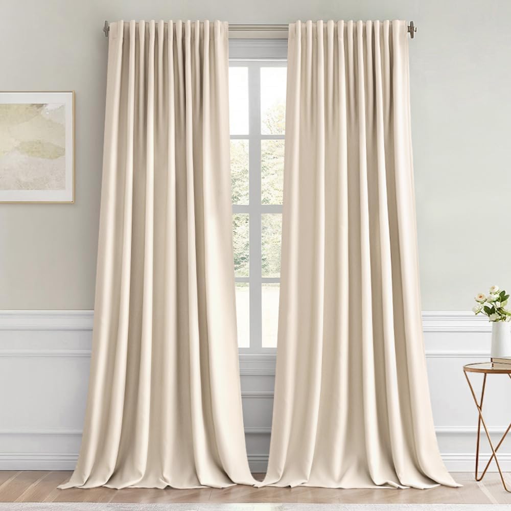 MIULEE Cream Beige Back Tab Light Blocking Curtains 96 Inch Length 2 Panels Set for Living Room