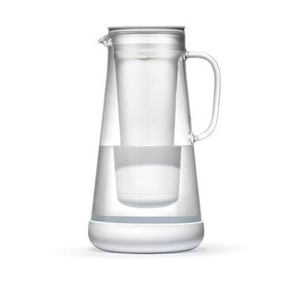 LifeStraw Home Water Pitcher, 7-Cup, White, Glass with Silicone Base, White, for Everyday
