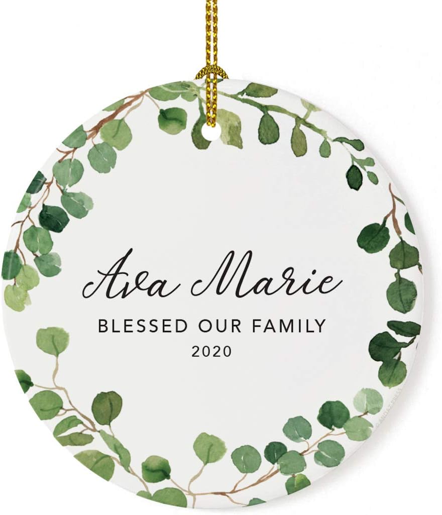 Andaz Press Personalized Round Ceramic Porcelain Christmas Ornament Keepsake Adoption New Baby