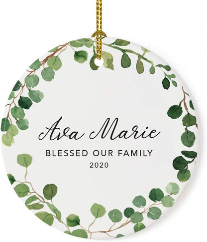 Andaz Press Personalized Round Ceramic Porcelain Christmas Ornament Keepsake Adoption New Baby