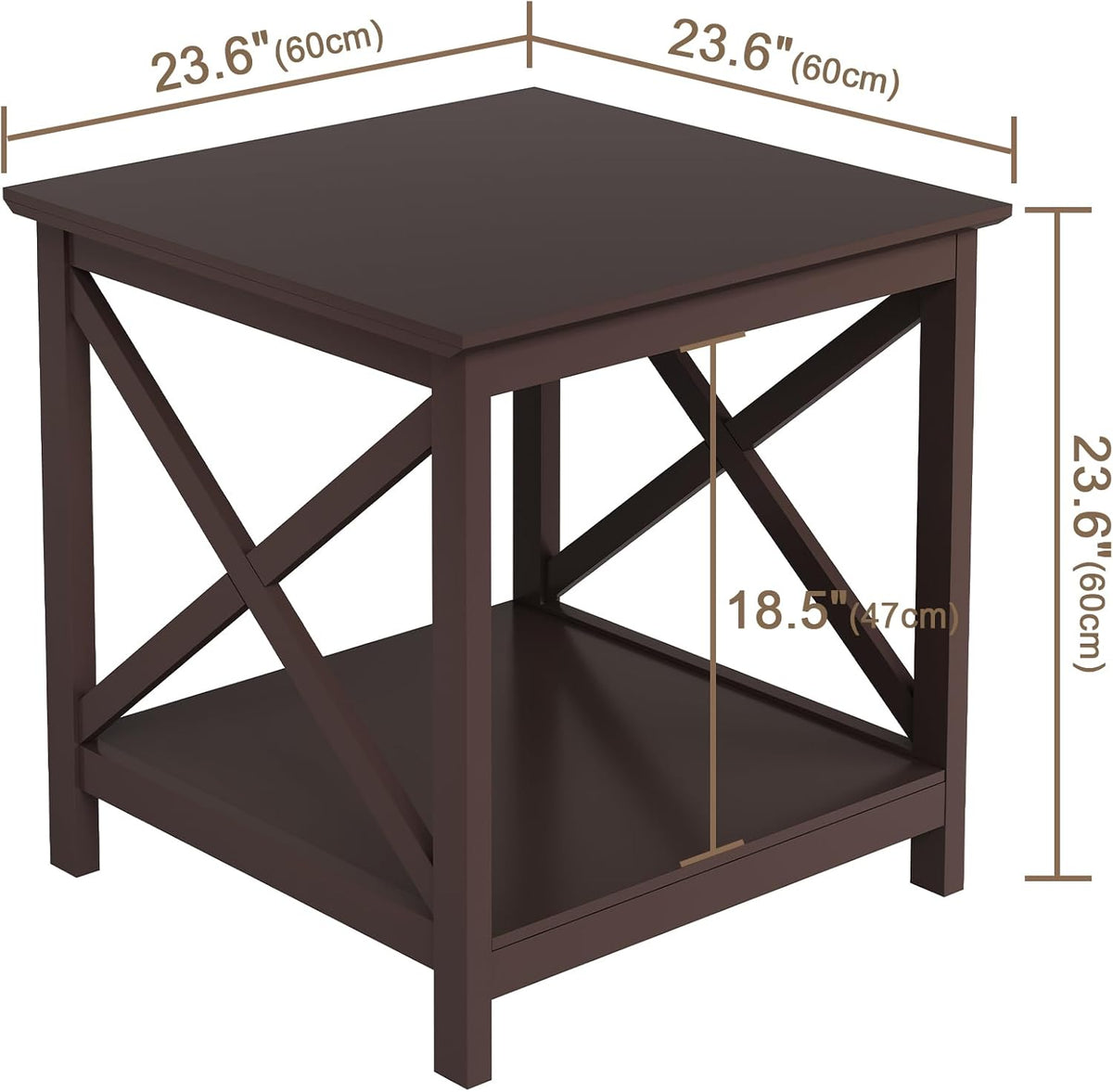 ChooChoo End Table, 24 Inch End Table with 2-Tier Storage Shelf, Side Table for Living Room, Wood