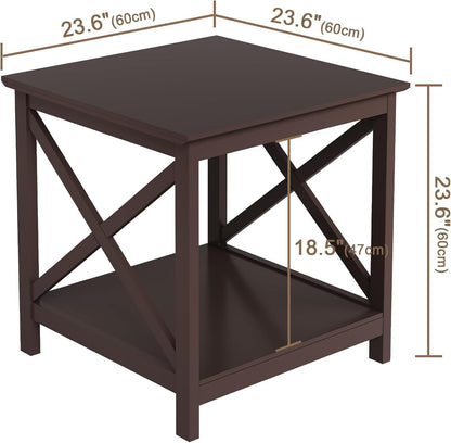 ChooChoo End Table, 24 Inch End Table with 2-Tier Storage Shelf, Side Table for Living Room, Wood