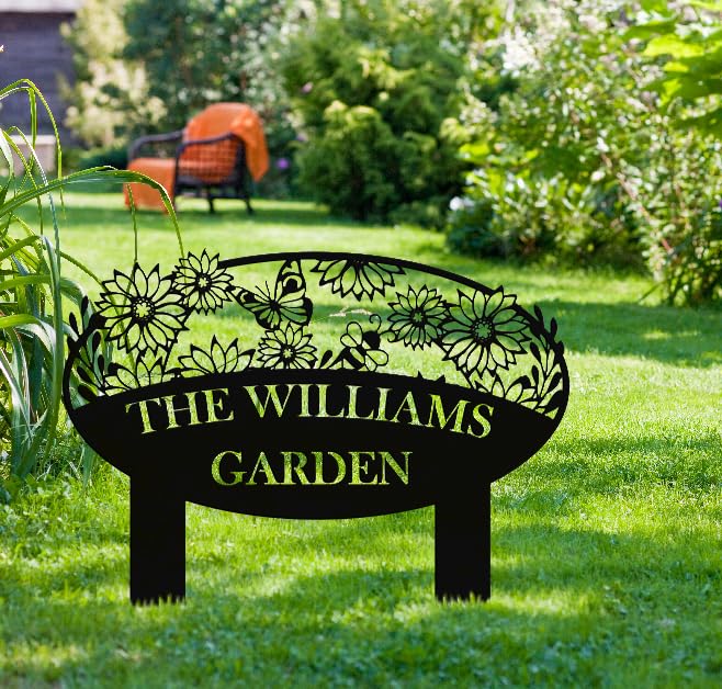Custom Metal Garden Sign, Flower Sign with Stakes, Personalized Garden Decor for Outside, Garden