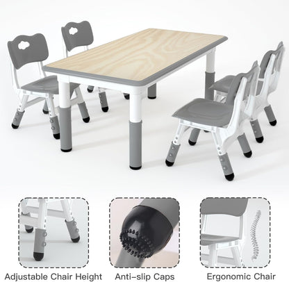 Kids Study Table and 4 Chairs Set,Height Adjustable Table and Chairs for Children and