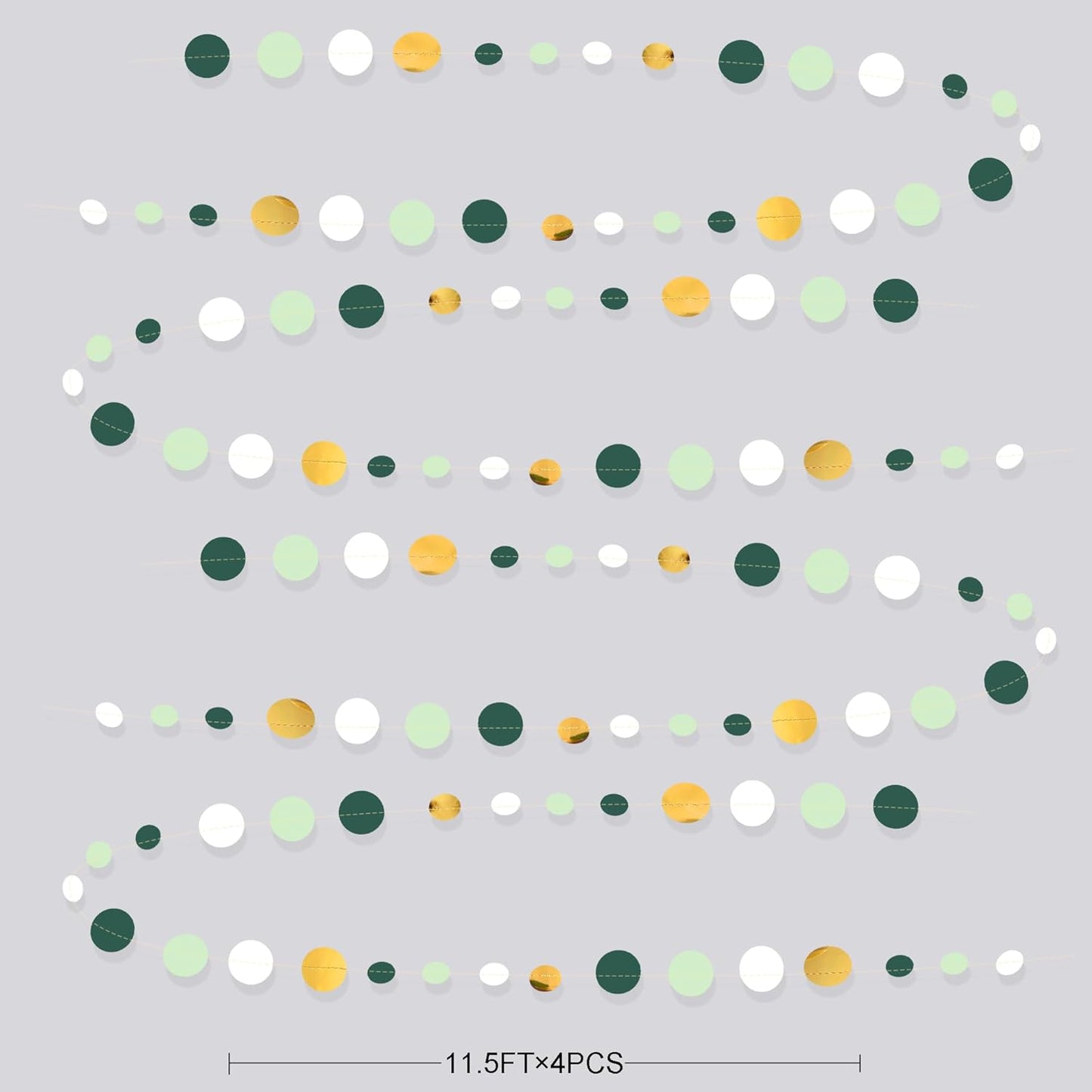 46 Ft Sage Green Gold Party Decorations Polka Dots Garlands Hanging Paper Circle Dots Streamer for