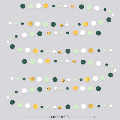 46 Ft Sage Green Gold Party Decorations Polka Dots Garlands Hanging Paper Circle Dots Streamer for