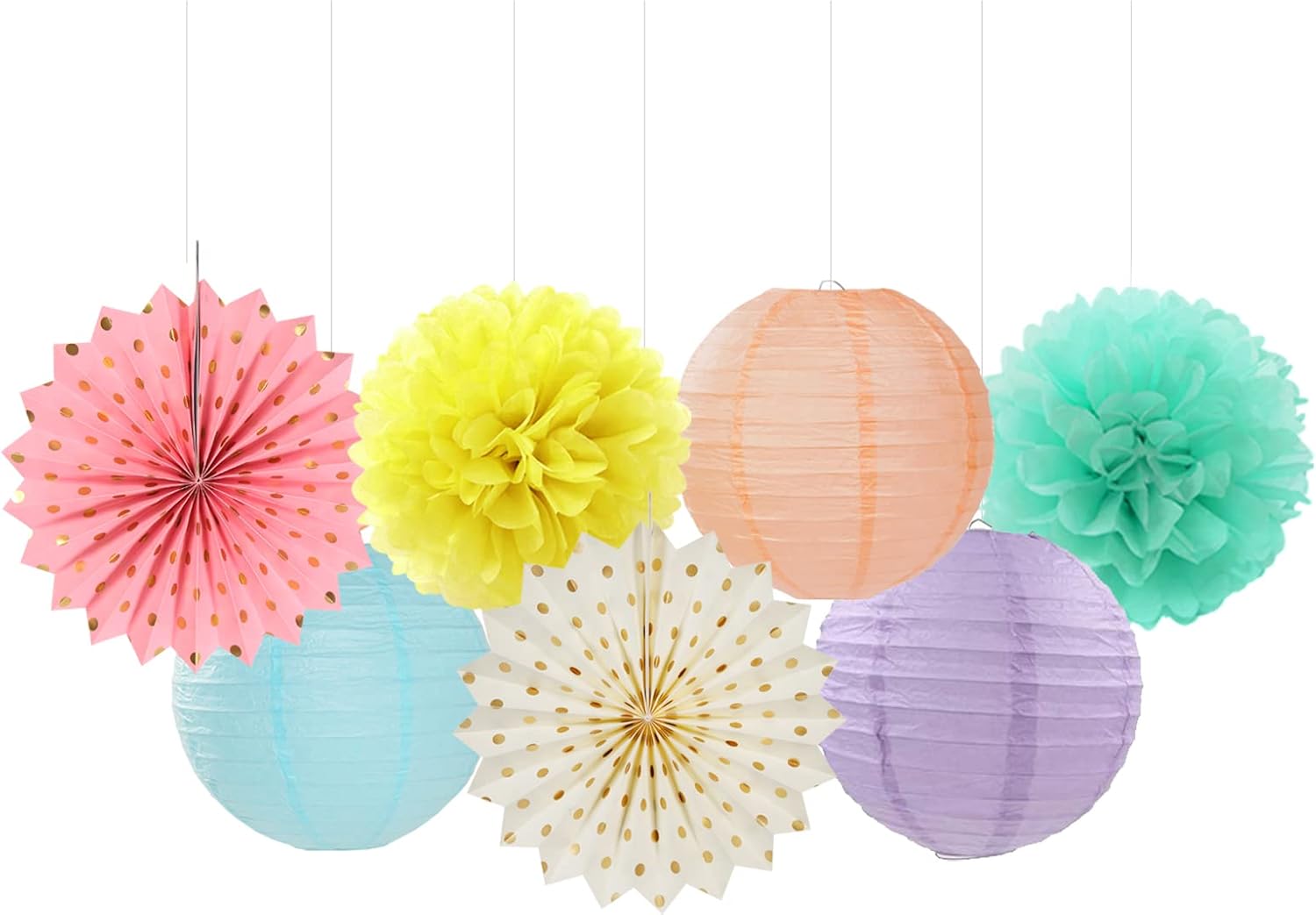 Pastel Rainbow Party Decorations Streamers - 14pcs Boy Girl Kids Birthday Supplies,Pink Yellow Blue
